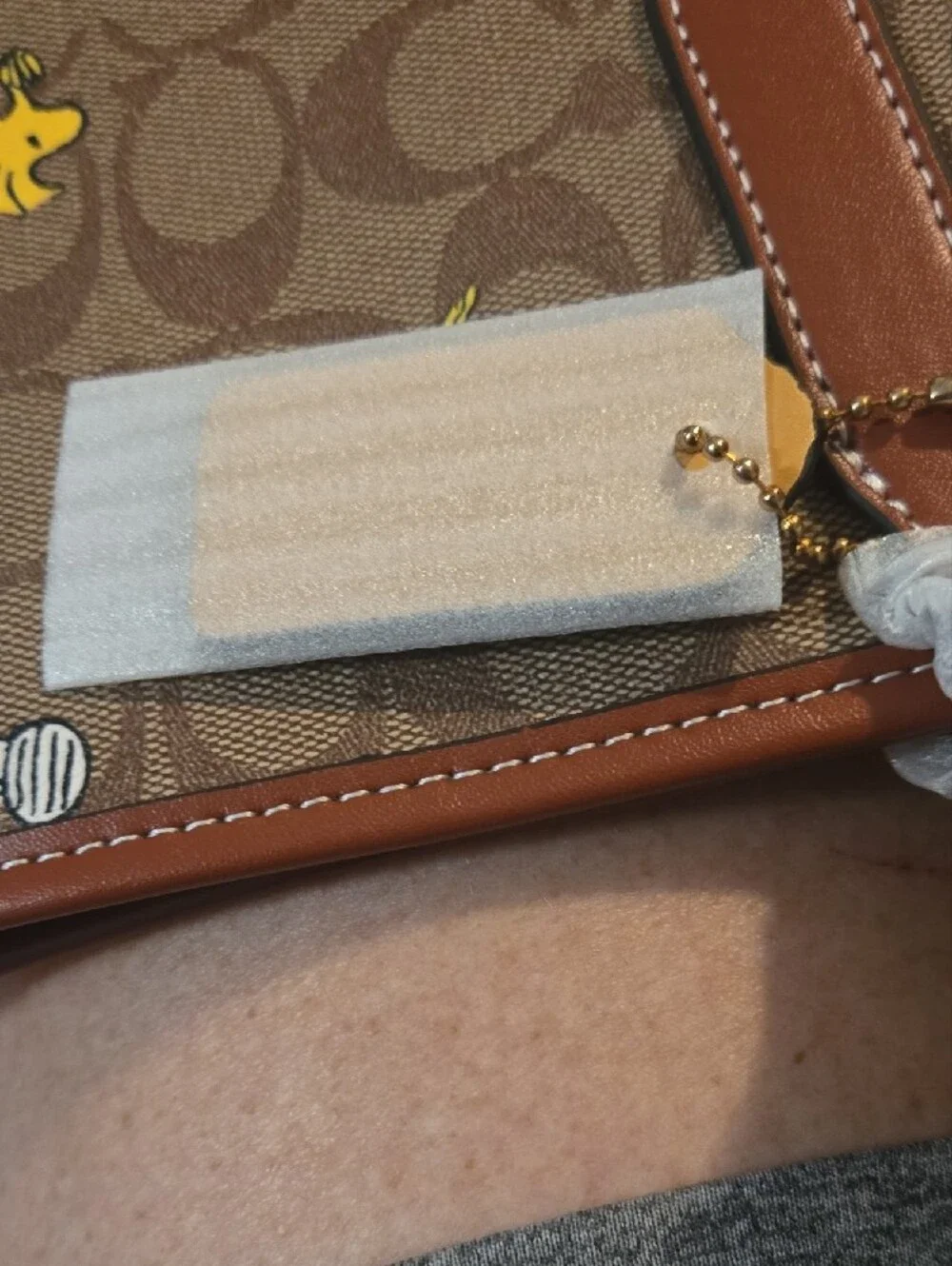 Coach Brown Signature Tote with Snoopy & Yellow Woodstock Print - Picture 2 of 4